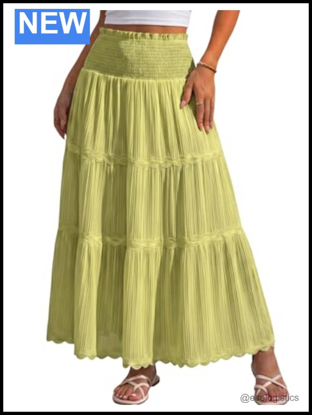 Boho Flowy Maxi Skirt with Elastic High Waist